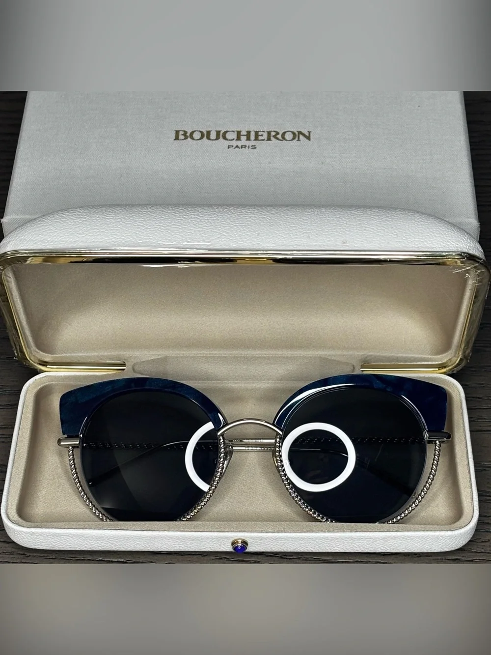 Boucheron Paris BC0105S Blue Cat Eye Sunglasses Full Set Italy NIB